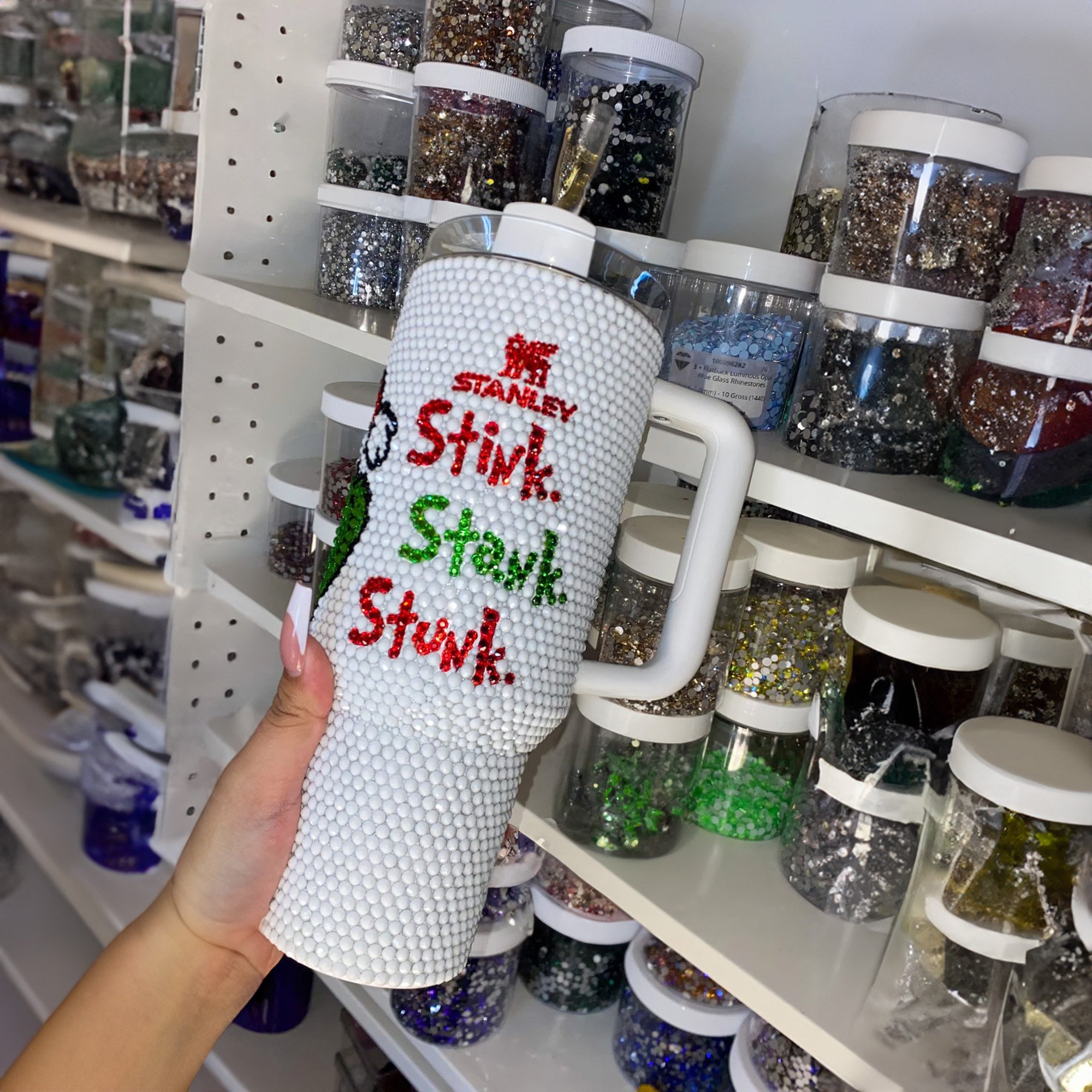 Rhinestone Bling The Grinch Christmas Cartoon Custom Stanley Cup 40 oz 30 oz Tumbler With Handle