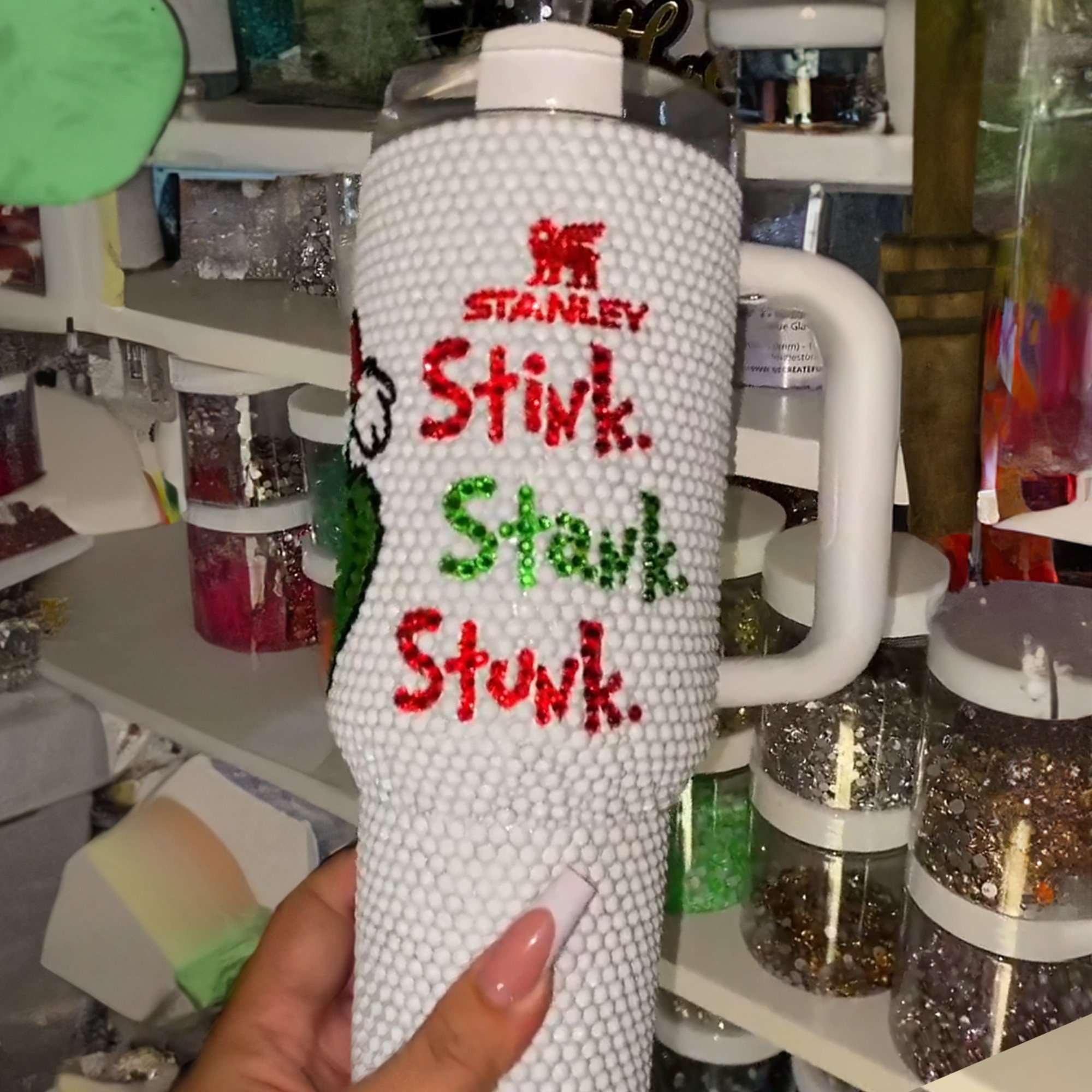 Rhinestone Bling The Grinch Christmas Cartoon Custom Stanley Cup 40 oz 30 oz Tumbler With Handle