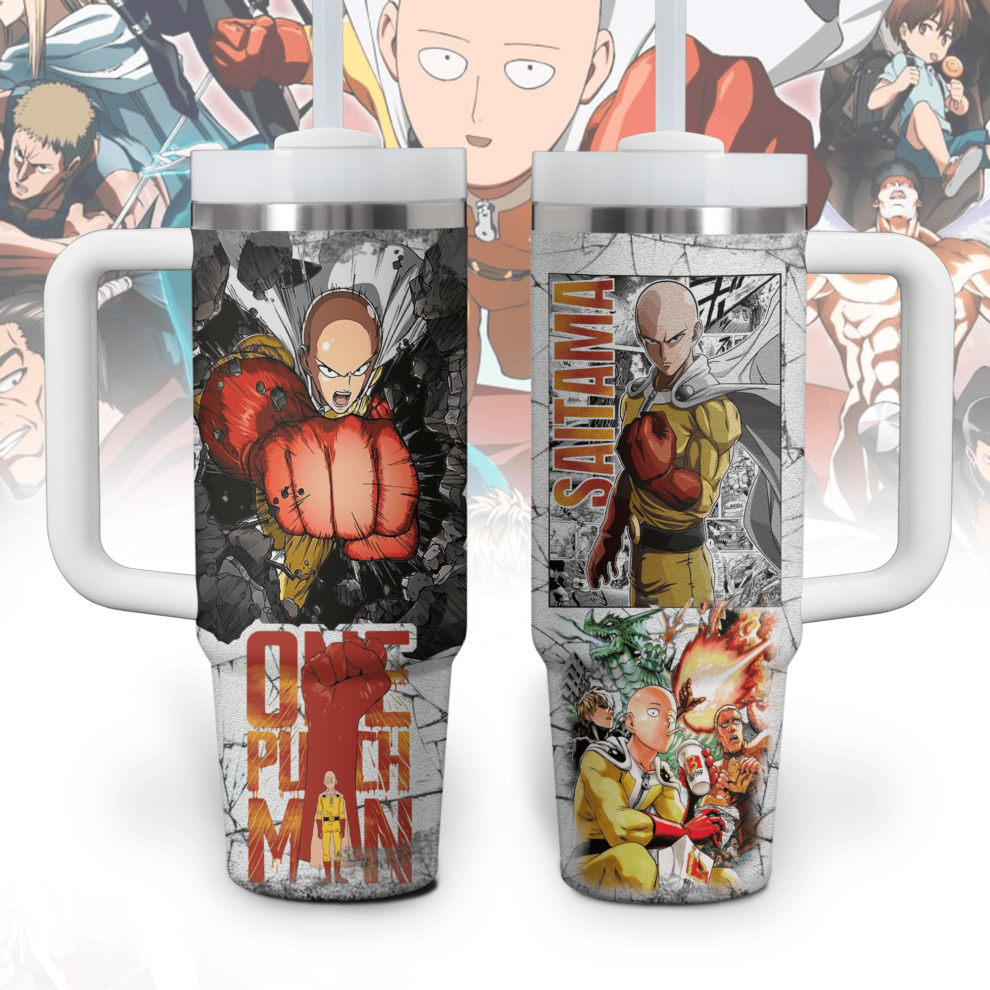 Saitama One-Punch Man Anime Custom Stanley Cup 40 oz 30 oz Tumbler With Handle