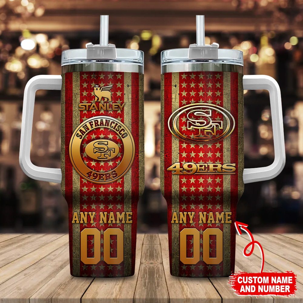 San Francisco 49ers NFL Golden Logos US Flag Custom Stanley Cup 40 oz 30 oz Tumbler With Handle