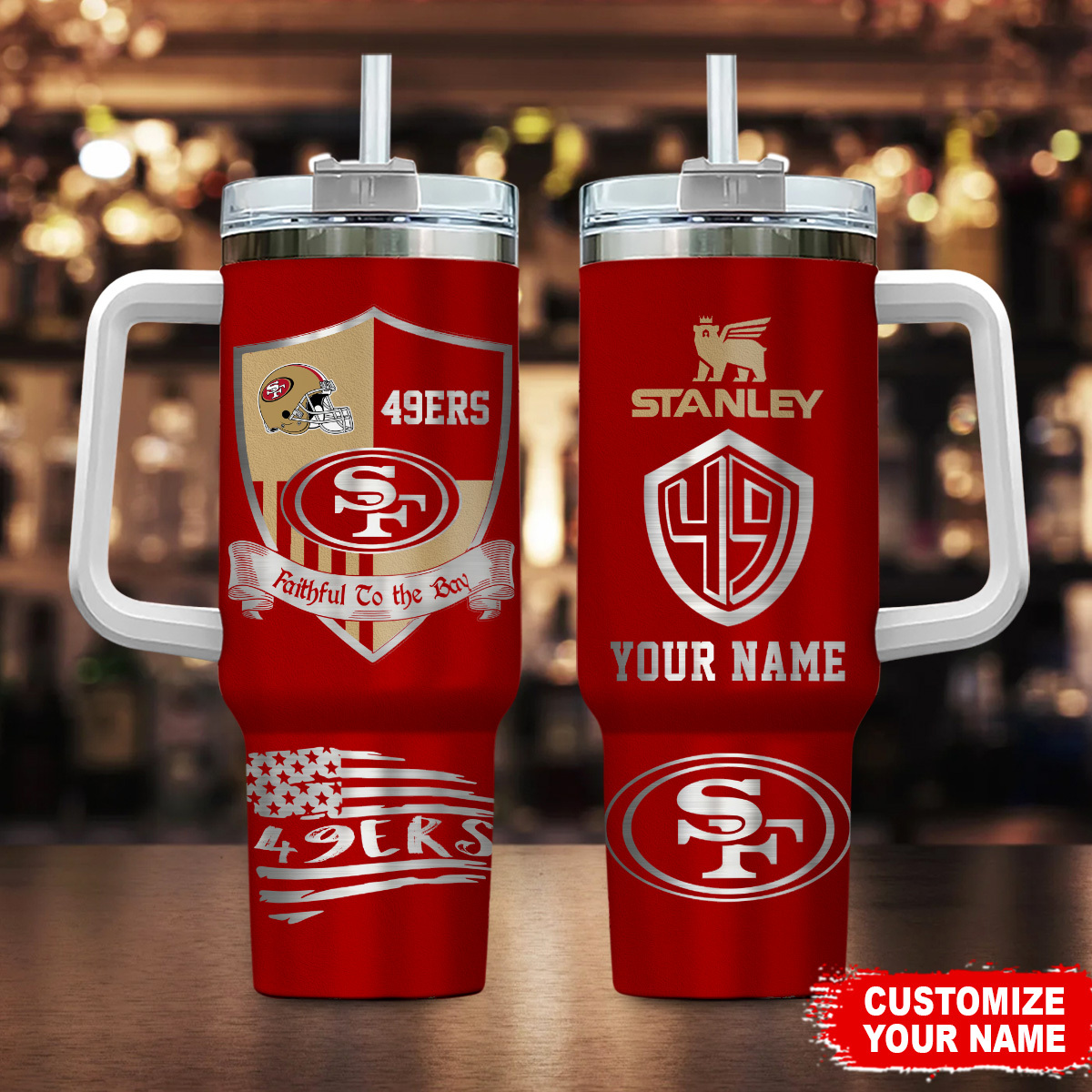 San Francisco 49ers NFL Silver Logo Custom Stanley Cup 40 oz 30 oz Tumbler With Handle