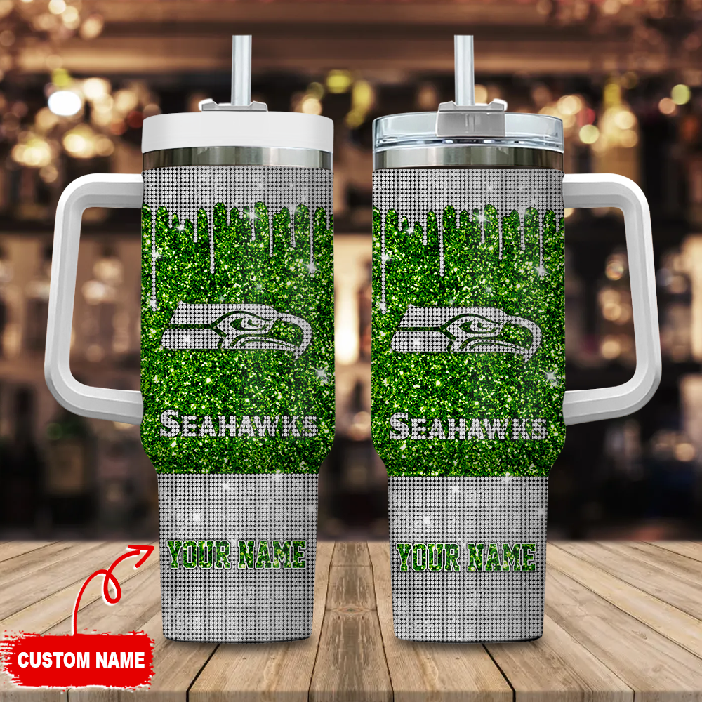 Seattle Seahawks NFL Glitter Custom Stanley Cup 40 oz 30 oz Tumbler With Handle