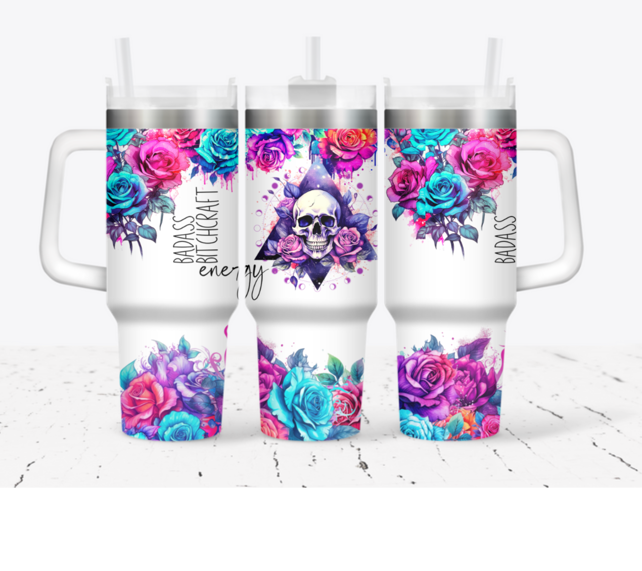 Skull Flower Custom Stanley Cup 40 oz 30 oz Tumbler With Handle