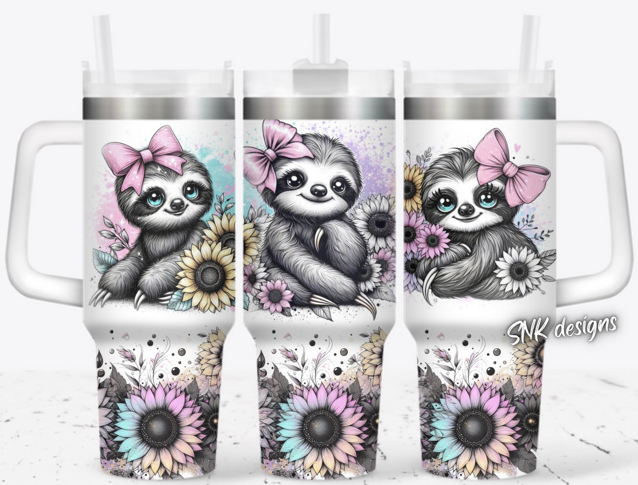 Sloth Flower Custom Stanley Cup 40 oz 30 oz Tumbler With Handle