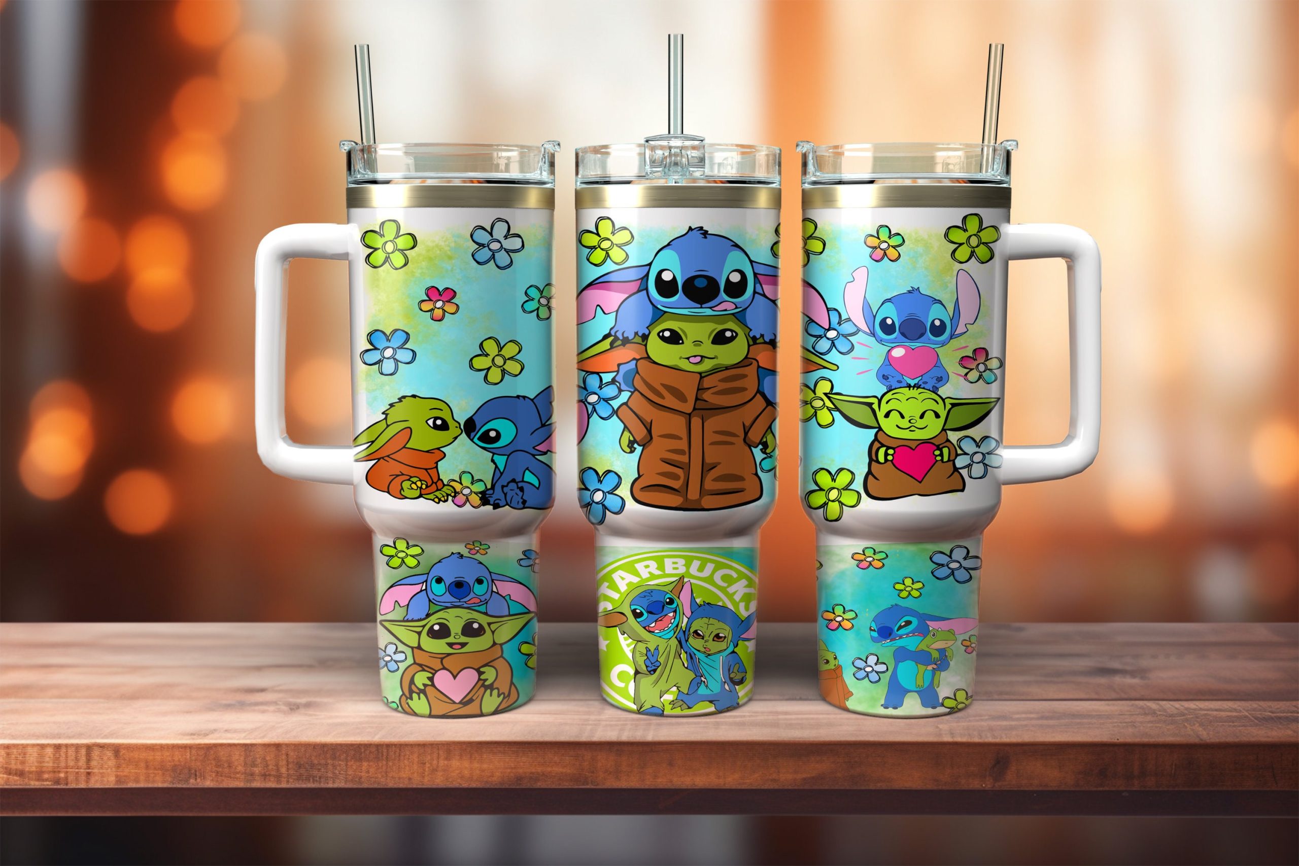 Stitch And Baby Yoda Cartoon Custom Stanley Cup 40 oz 30 oz Tumbler With Handle