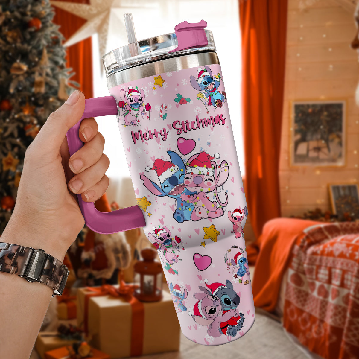 Stitch Cartoon Christmas Custom Stanley Cup 40 oz 30 oz Tumbler With Handle