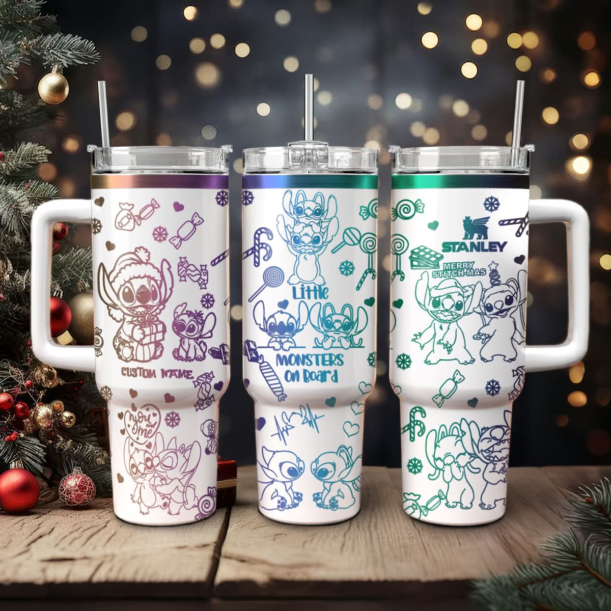 Stitch Cartoon Christmas Custom Stanley Cup 40 oz 30 oz Tumbler With Handle