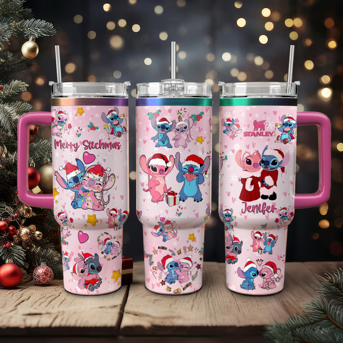 Stitch Cartoon Christmas Custom Stanley Cup 40 oz 30 oz Tumbler With Handle