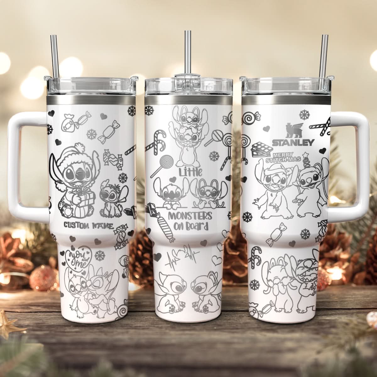 Stitch Cartoon Christmas Custom Stanley Cup 40 oz 30 oz Tumbler With Handle