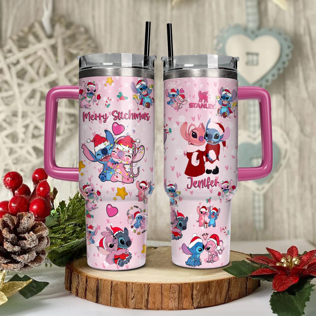 Stitch Cartoon Christmas Custom Stanley Cup 40 oz 30 oz Tumbler With Handle