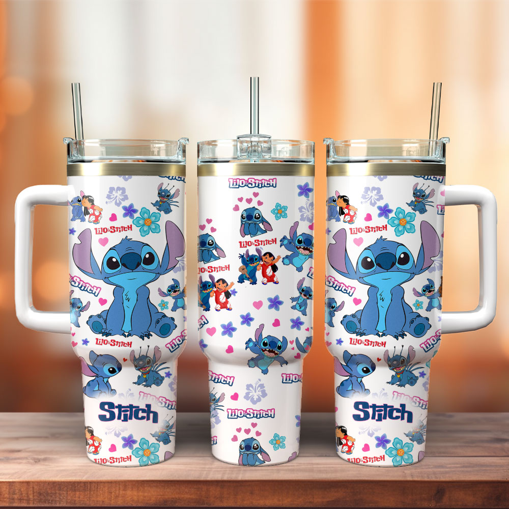 Stitch Cartoon Custom Stanley Cup 40 oz 30 oz Tumbler With Handle