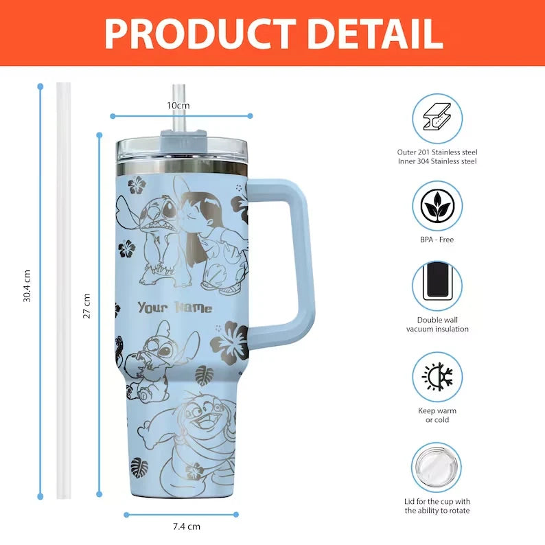 Stitch Cartoon Custom Stanley Cup 40 oz 30 oz Tumbler With Handle