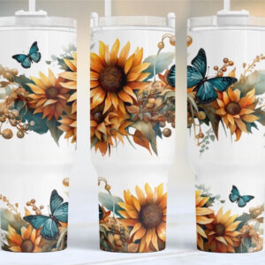 Sunflowers And Butterflies Custom Stanley Cup 40 oz 30 oz Tumbler With Handle