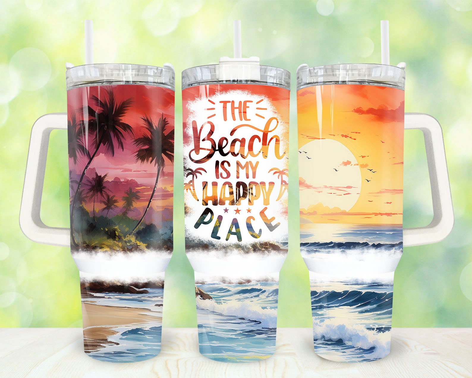 Sunset Beach Custom Stanley Cup 40 oz 30 oz Tumbler With Handle