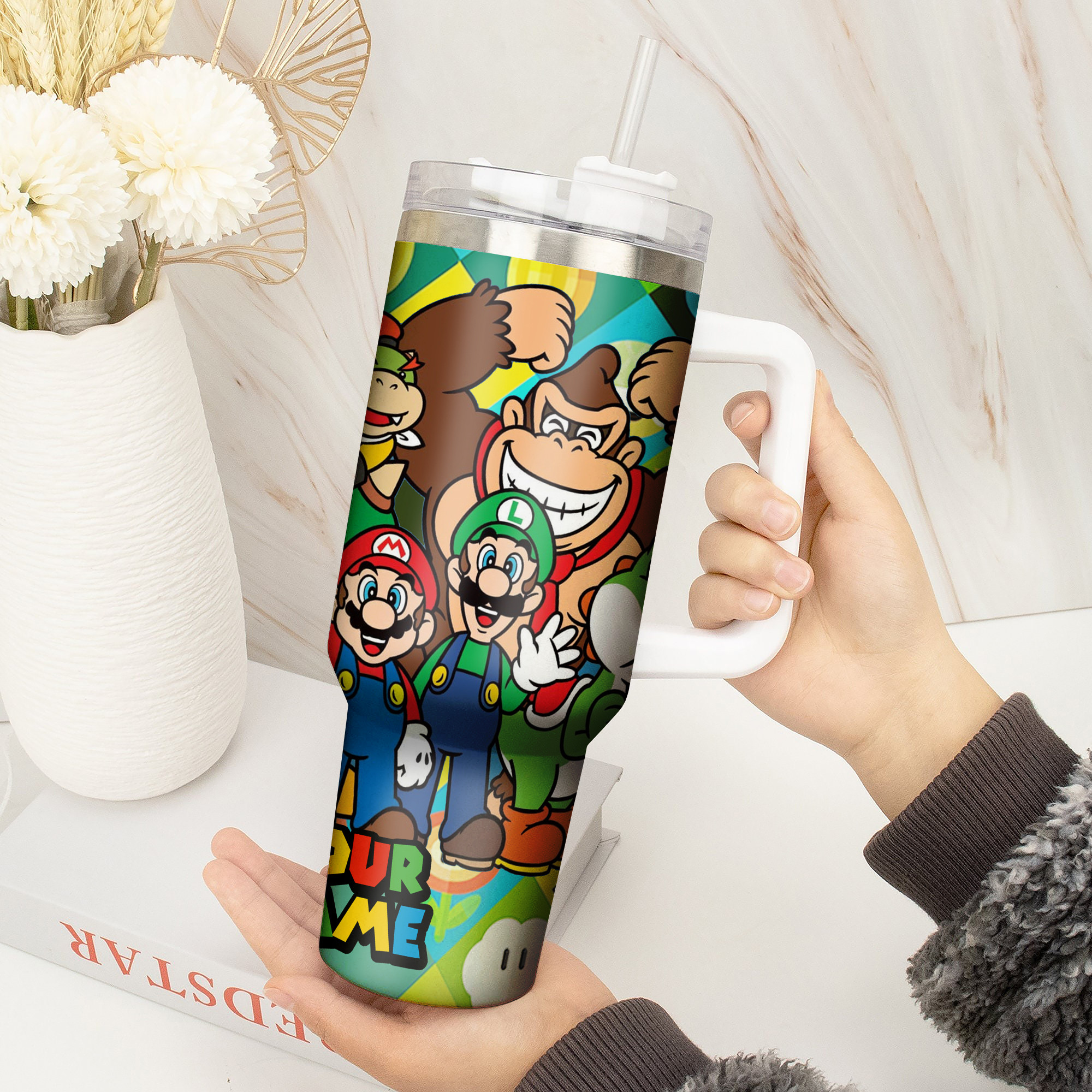 Super Mario Games Custom Stanley Cup 40 oz 30 oz Tumbler With Handle
