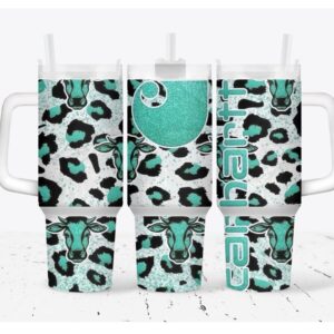 Teal Cow Print Custom Stanley Cup 40 oz 30 oz Tumbler With Handle
