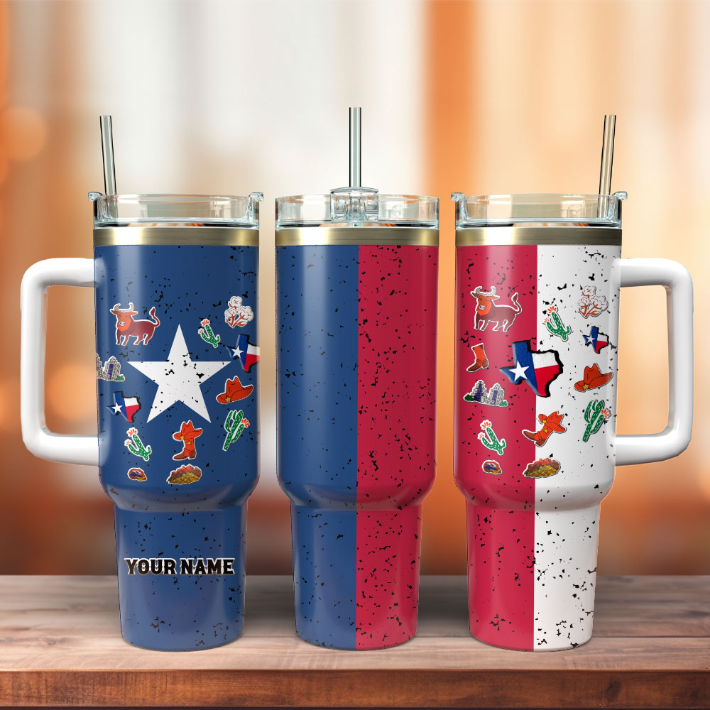 Texas Flag Symbol Custom Stanley Cup 40 oz 30 oz Tumbler With Handle