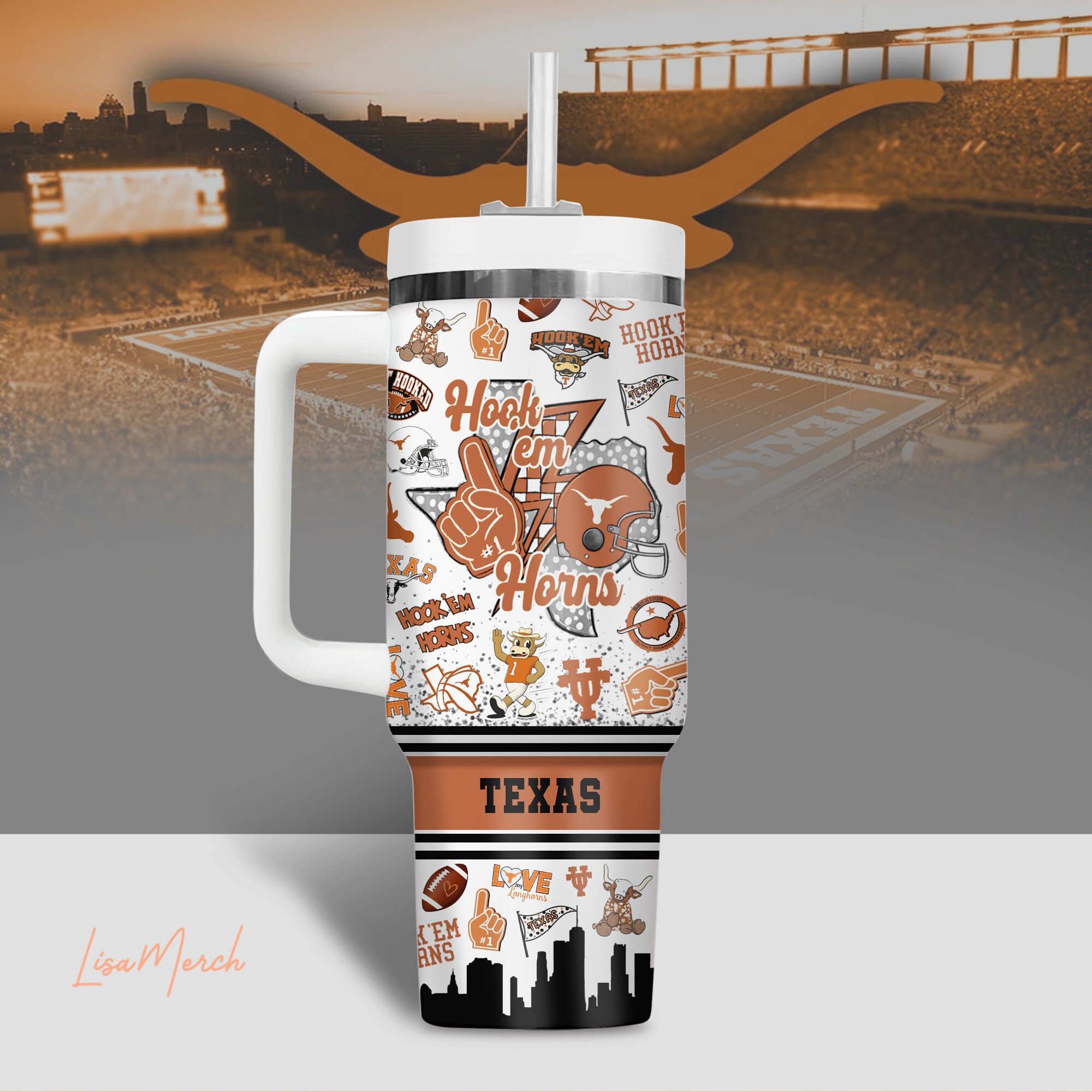 Texas Longhorns NCAA Custom Stanley Cup 40 oz 30 oz Tumbler With Handle