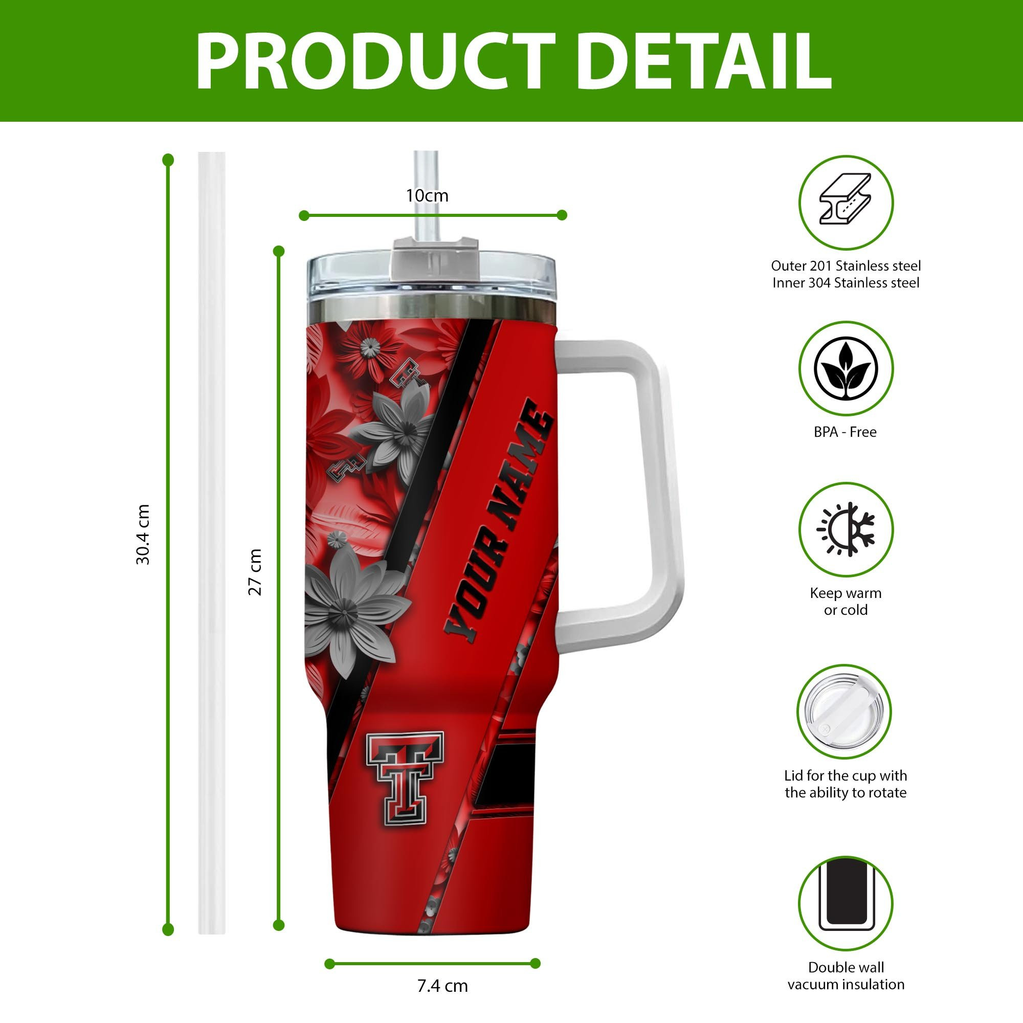Texas Tech Red Raiders NCAA Custom Stanley Cup 40 oz 30 oz Tumbler With Handle