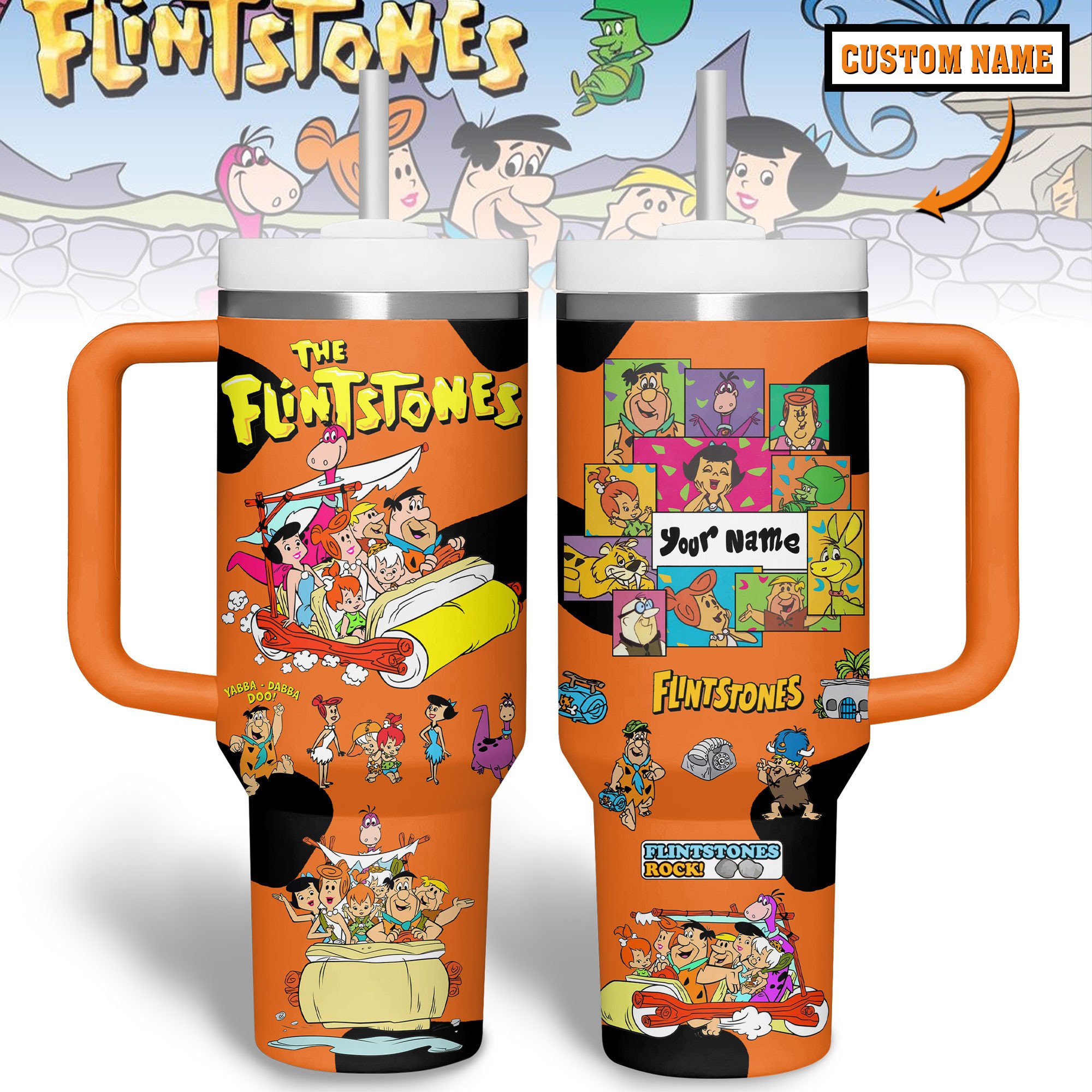 The Flintstones Cartoon Custom Stanley Cup 40 oz 30 oz Tumbler With Handle