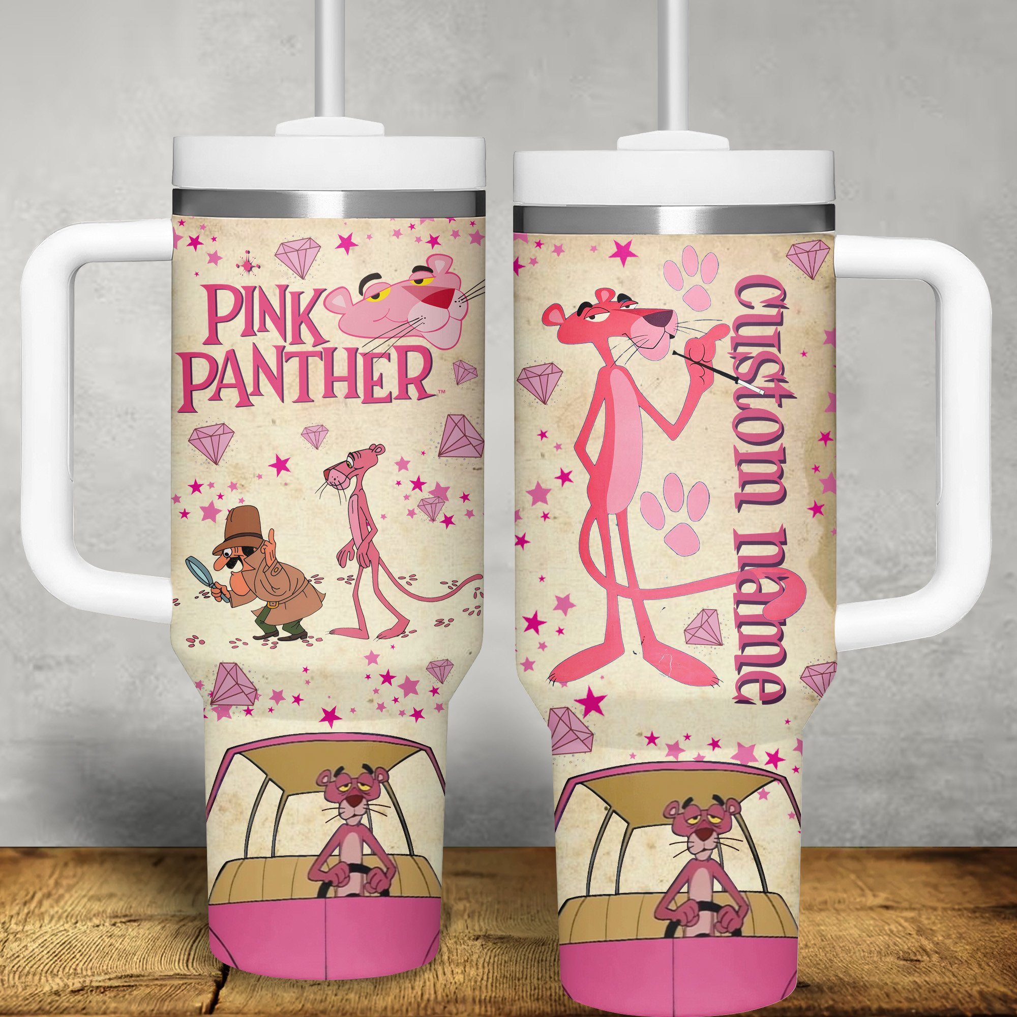The Pink Panther Cartoon Custom Stanley Cup 40 oz 30 oz Tumbler With Handle