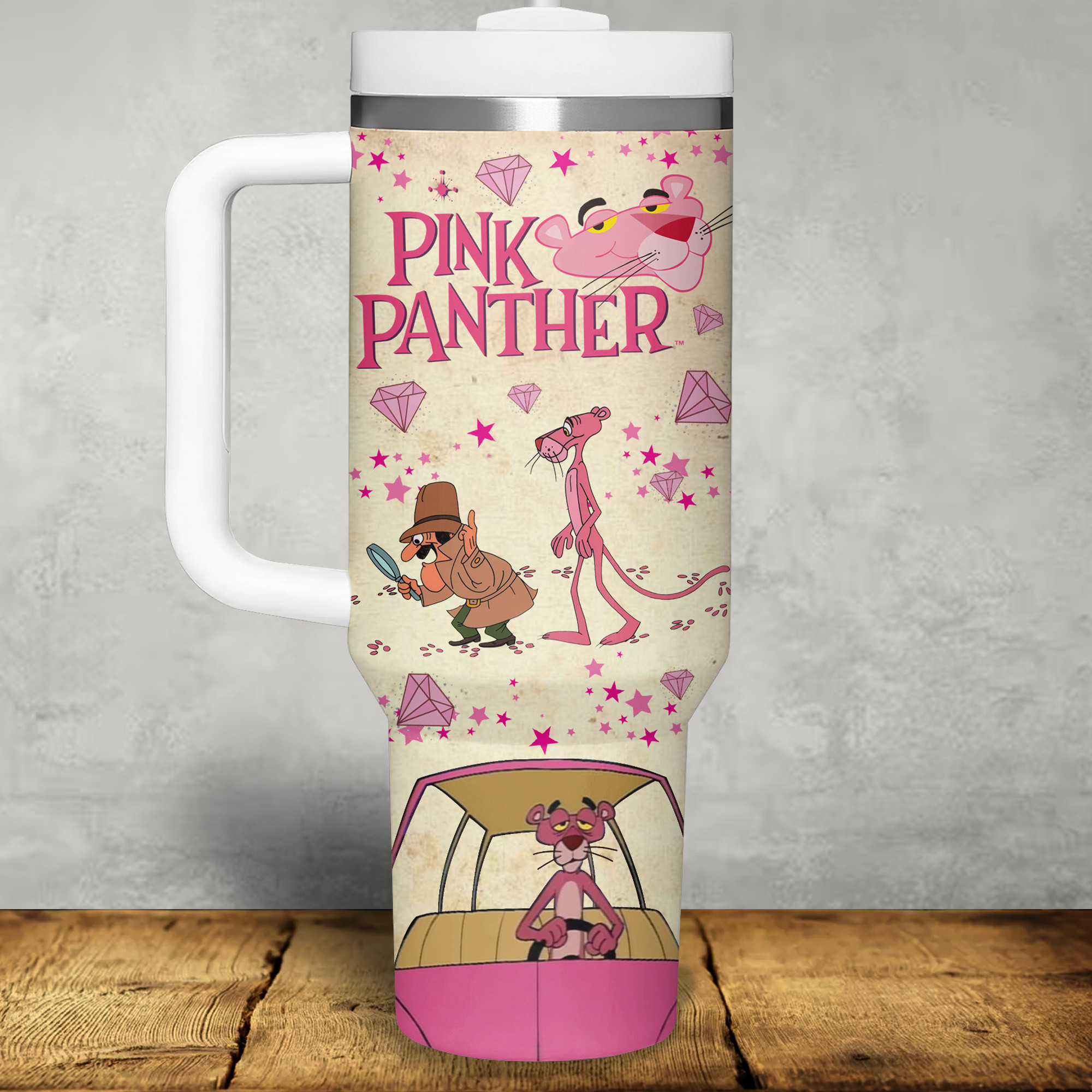 The Pink Panther Cartoon Custom Stanley Cup 40 oz 30 oz Tumbler With Handle