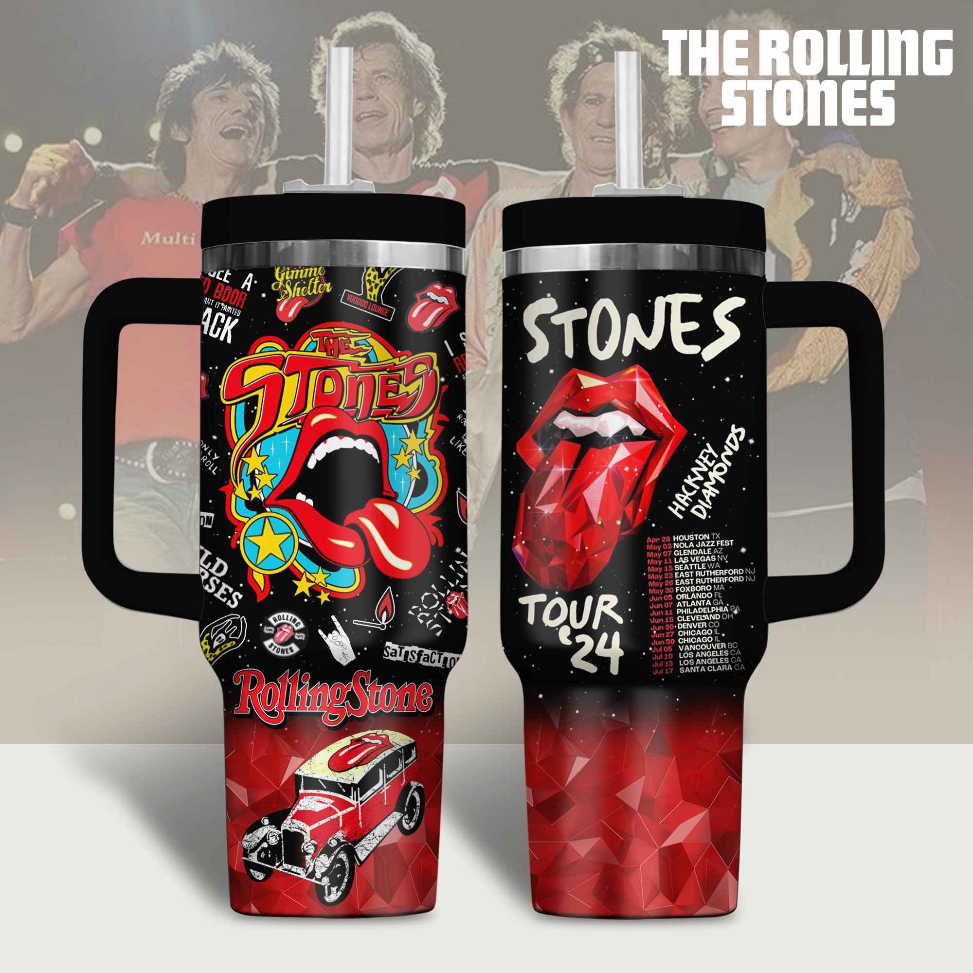 The Rolling Stones Music Custom Stanley Cup 40 oz 30 oz Tumbler With Handle