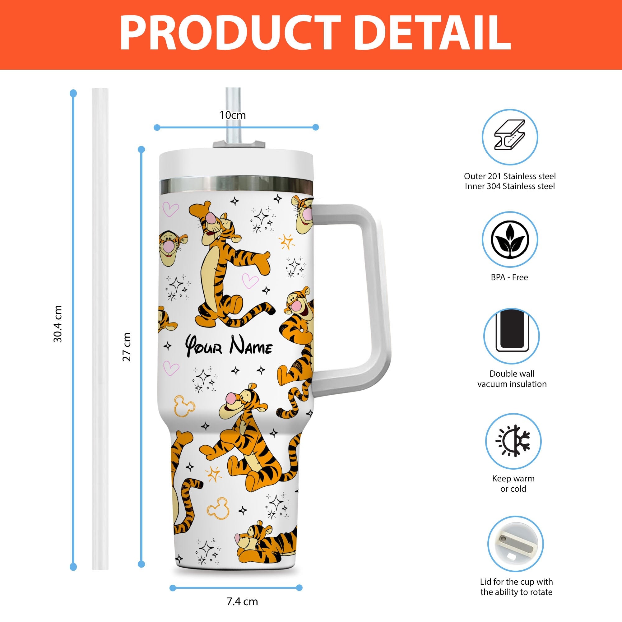 Tigger Winnie The Pooh Disney Cartoon Custom Stanley Cup 40 oz 30 oz Tumbler With Handle