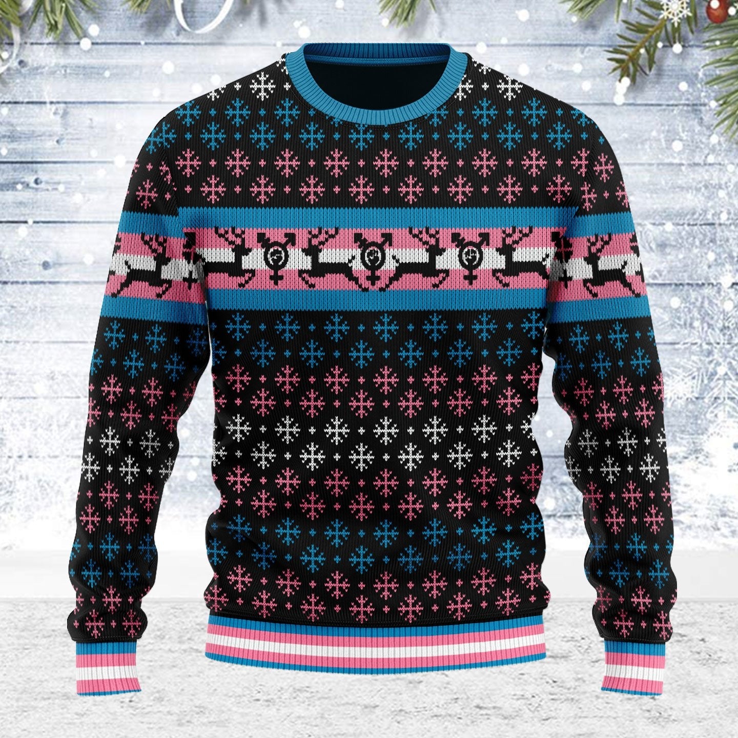 Transgender Pride Flag Ugly Christmas Sweater - Stormmerch Exclusive