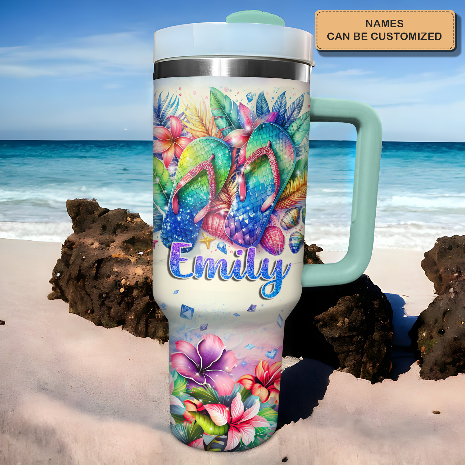 Tropical Flip Flops Custom Stanley Cup 40 oz 30 oz Tumbler With Handle