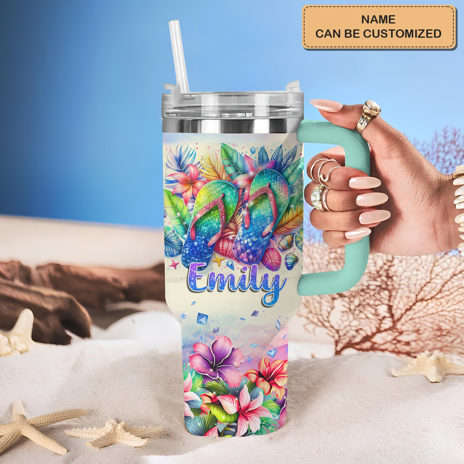 Tropical Flip Flops Custom Stanley Cup 40 oz 30 oz Tumbler With Handle