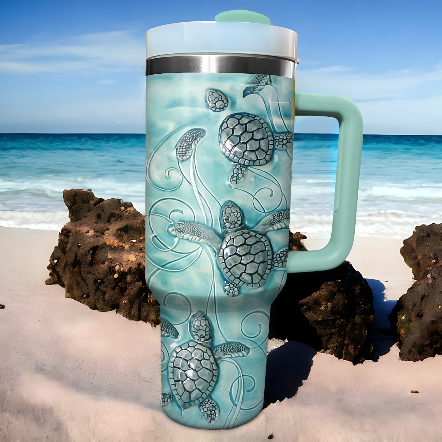 Turtle in Ocean Custom Stanley Cup 40 oz 30 oz Tumbler With Handle