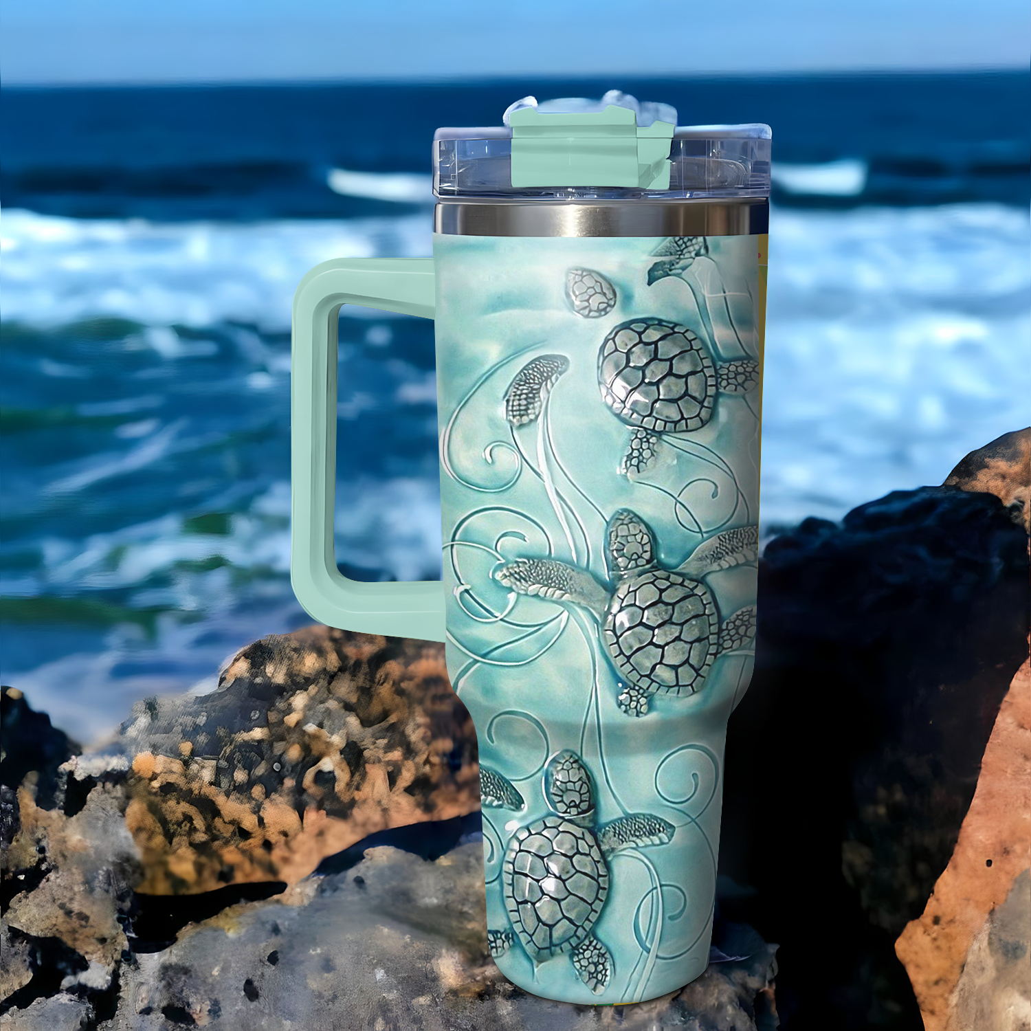 Turtle in Ocean Custom Stanley Cup 40 oz 30 oz Tumbler With Handle