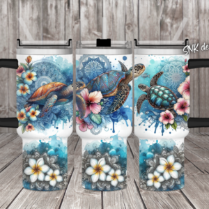 Turtle With Hibiscus Flowers Custom Stanley Cup 40 oz 30 oz Tumbler With Handle