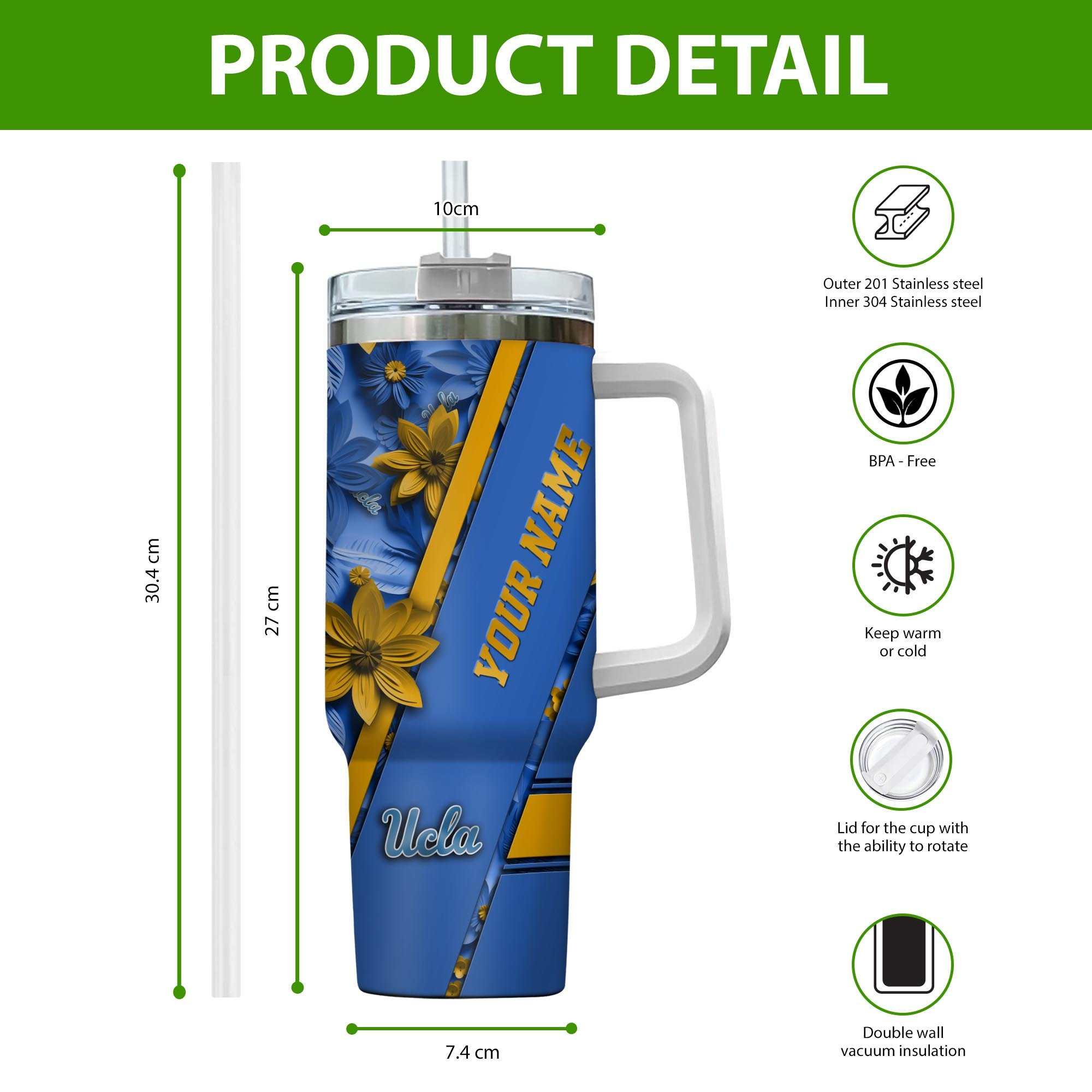 UCLA Bruins NCAA Custom Stanley Cup 40 oz 30 oz Tumbler With Handle