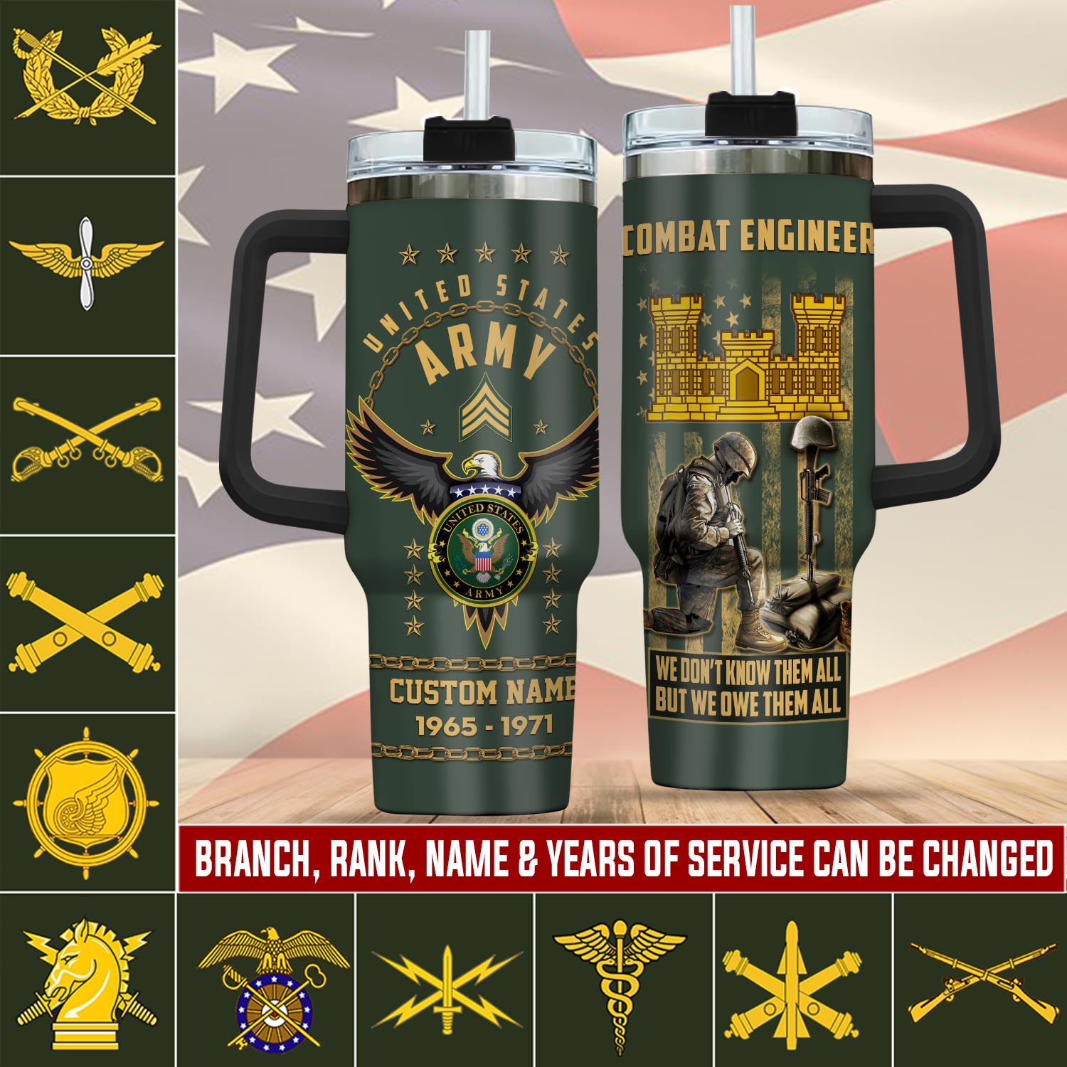 United States Army Branch Custom Stanley Cup 40 oz 30 oz Tumbler With Handle