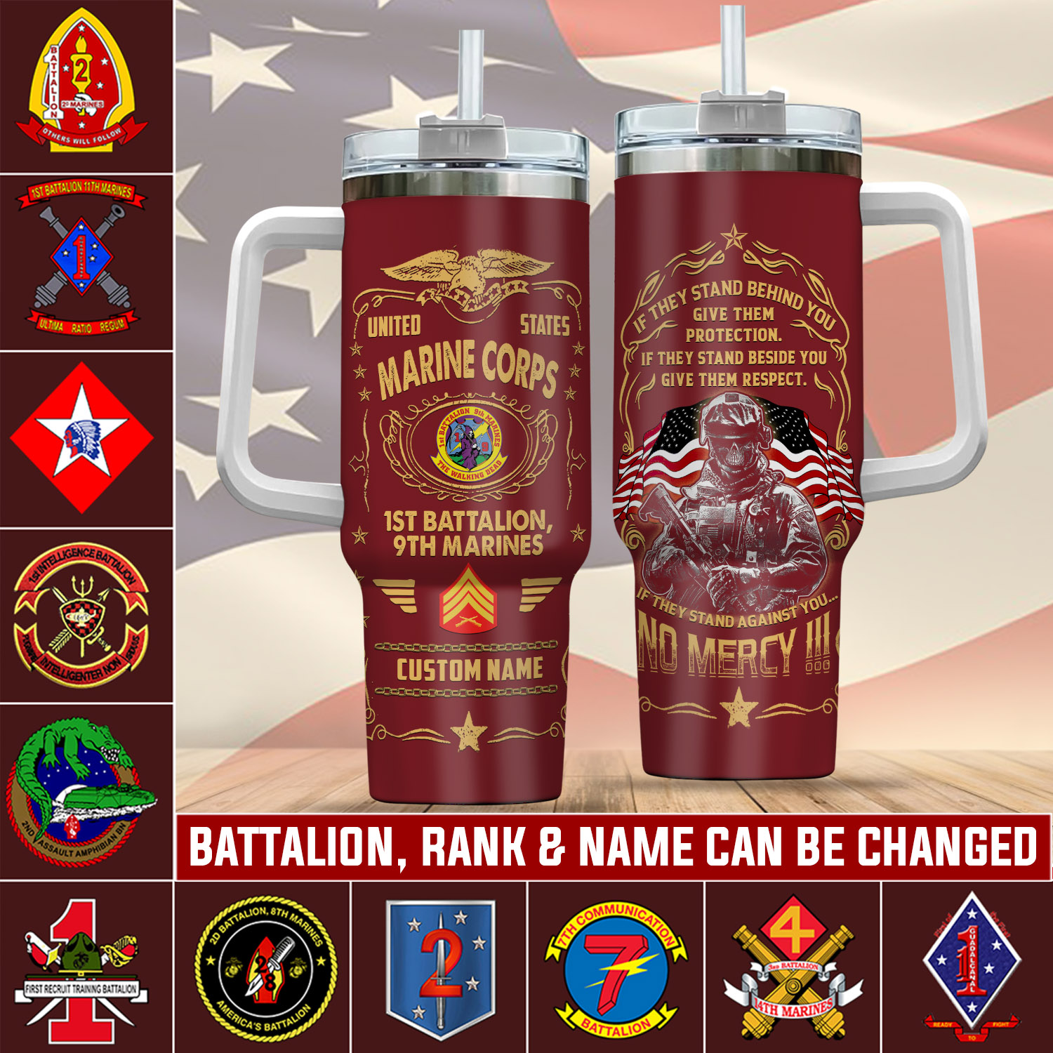 United States Marine Battalion Custom Stanley Cup 40 oz 30 oz Tumbler With Handle
