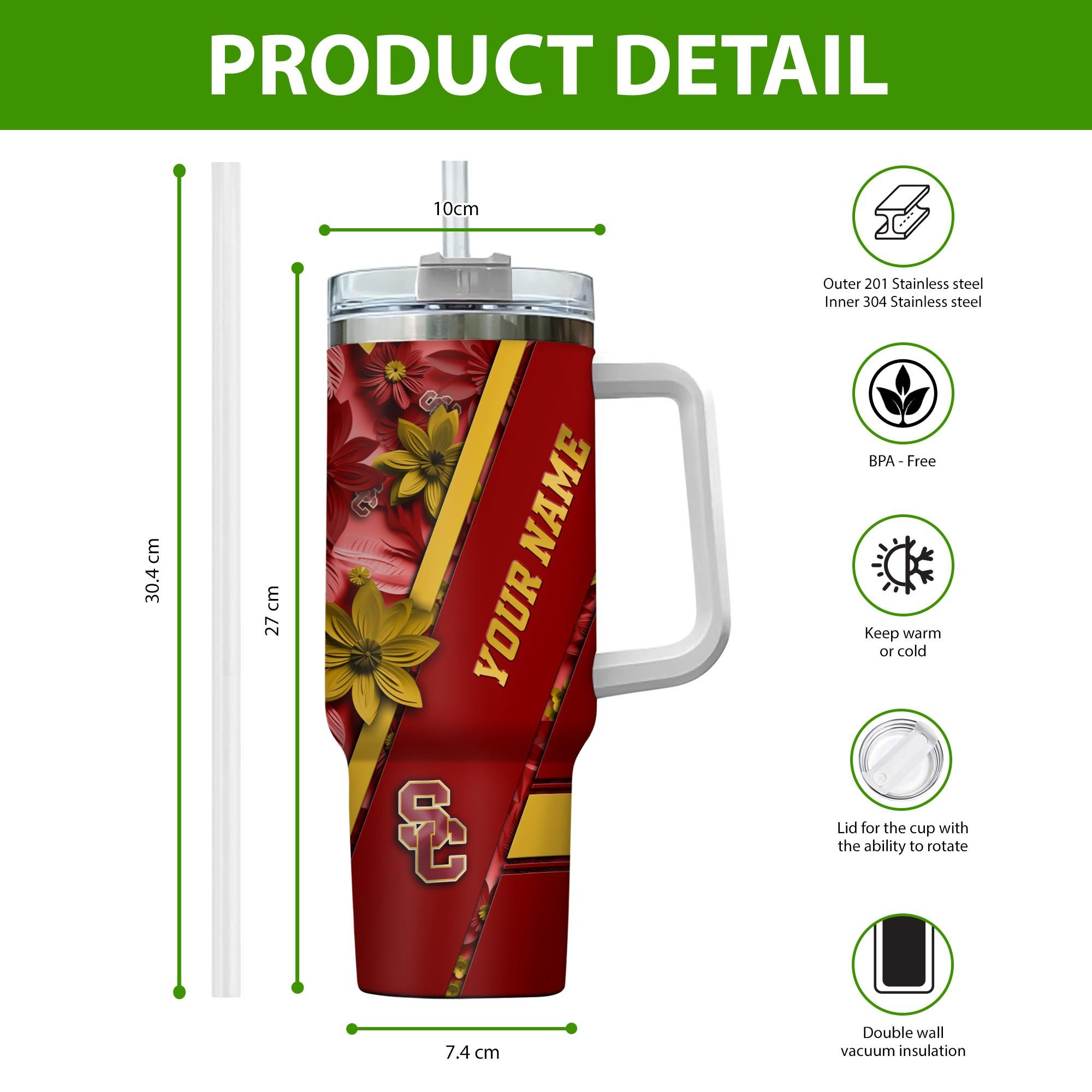 USC Trojans NCAA Custom Stanley Cup 40 oz 30 oz Tumbler With Handle
