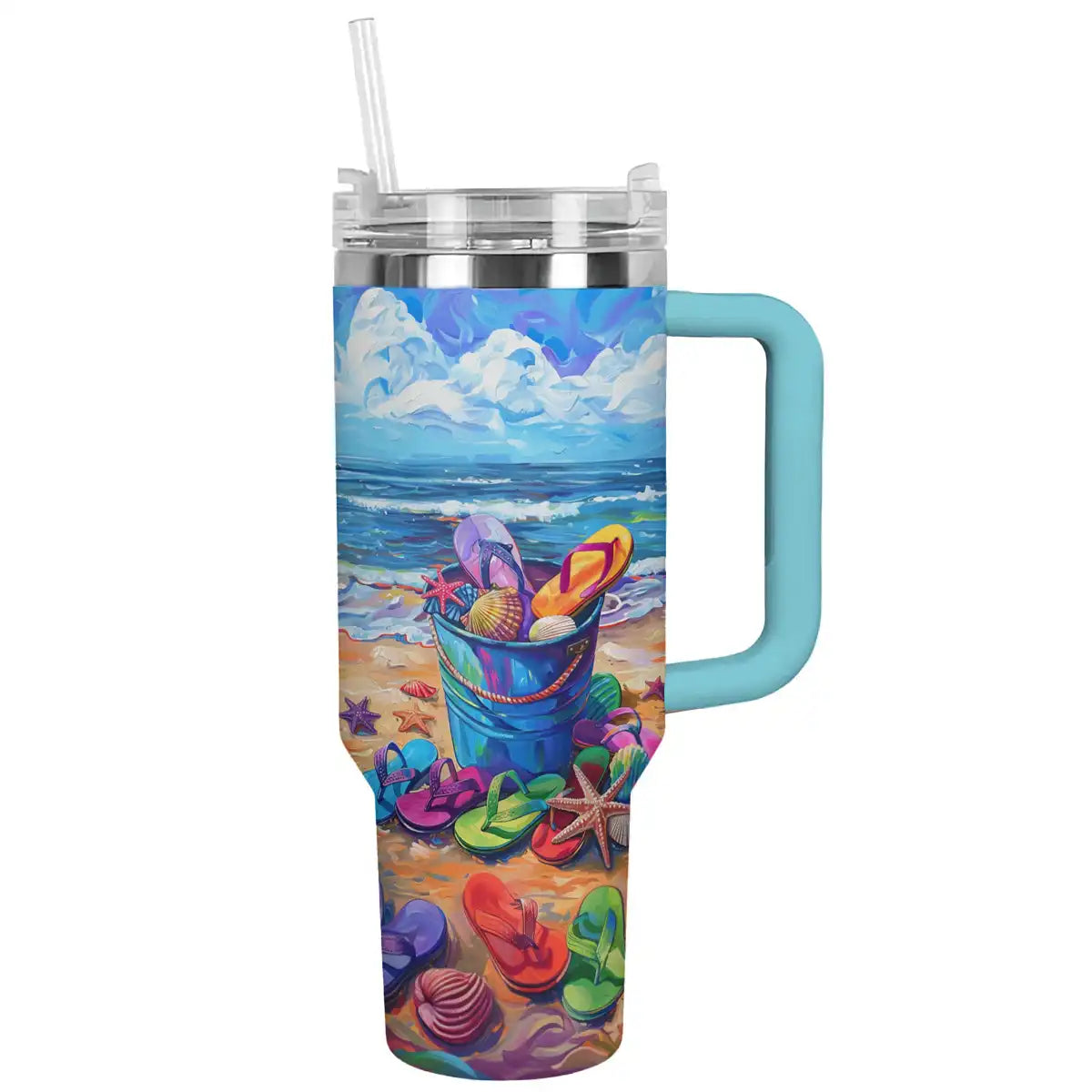 Vibrant Beach Flipflops Custom Stanley Cup 40 oz 30 oz Tumbler With Handle