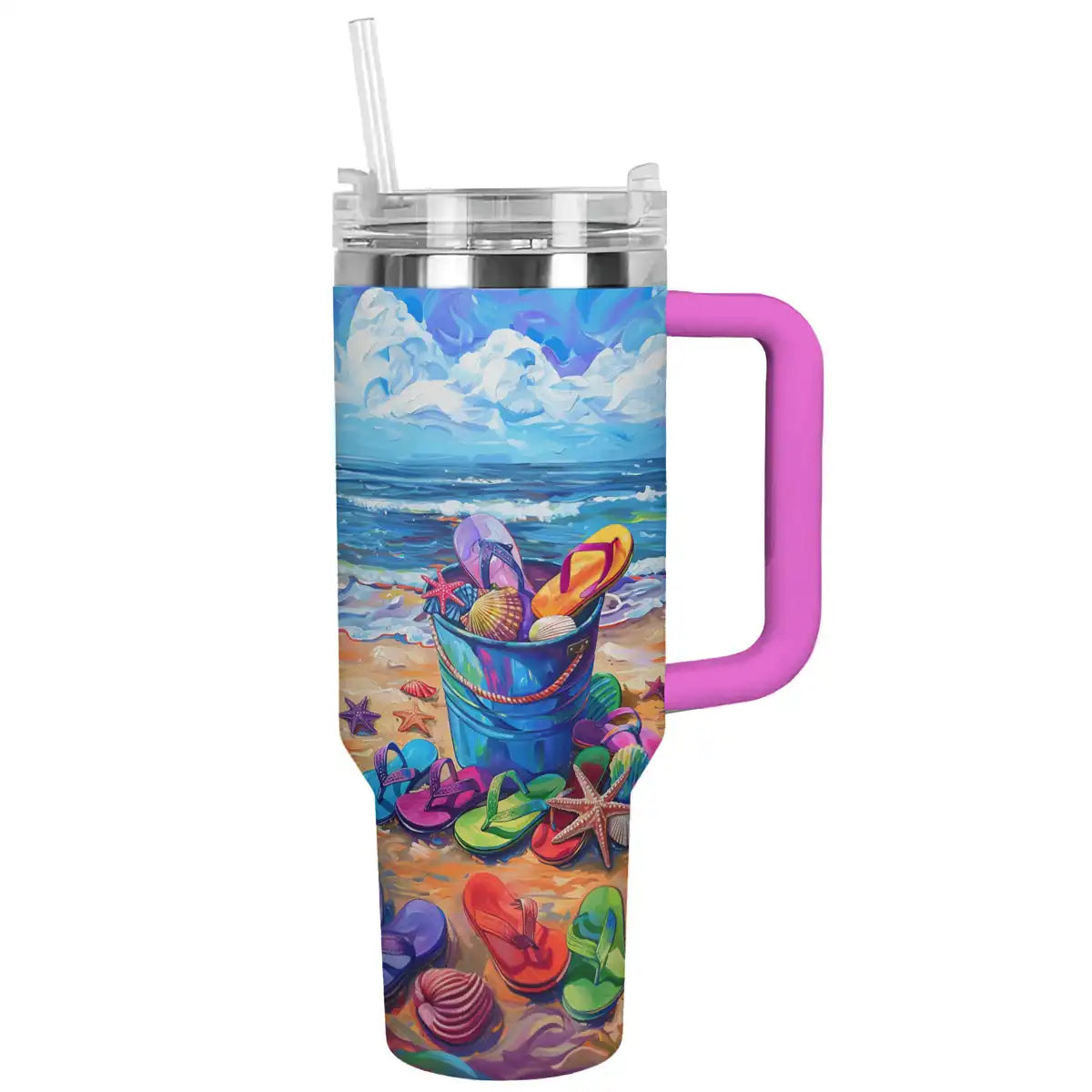 Vibrant Beach Flipflops Custom Stanley Cup 40 oz 30 oz Tumbler With Handle