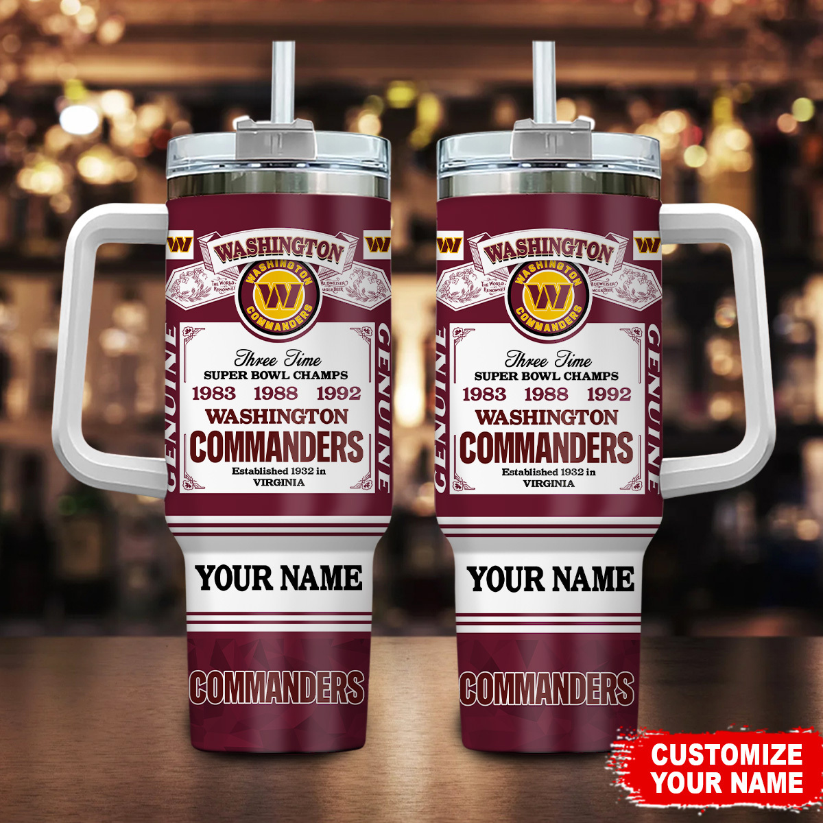 Washington Commanders NFL Custom Stanley Cup 40 oz 30 oz Tumbler With Handle