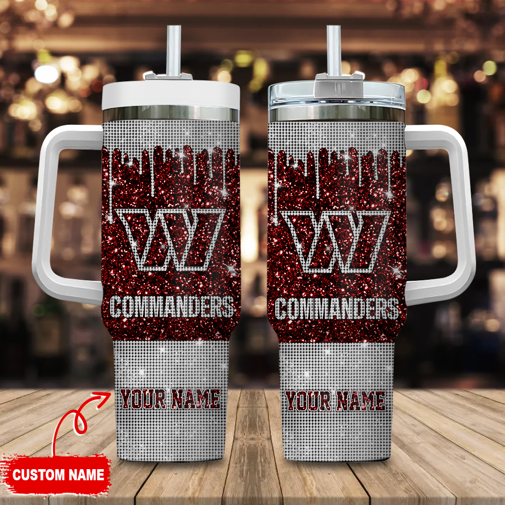 Washington Commanders NFL Glitter and Diamonds Bling Custom Stanley Cup 40 oz 30 oz Tumbler With Handle