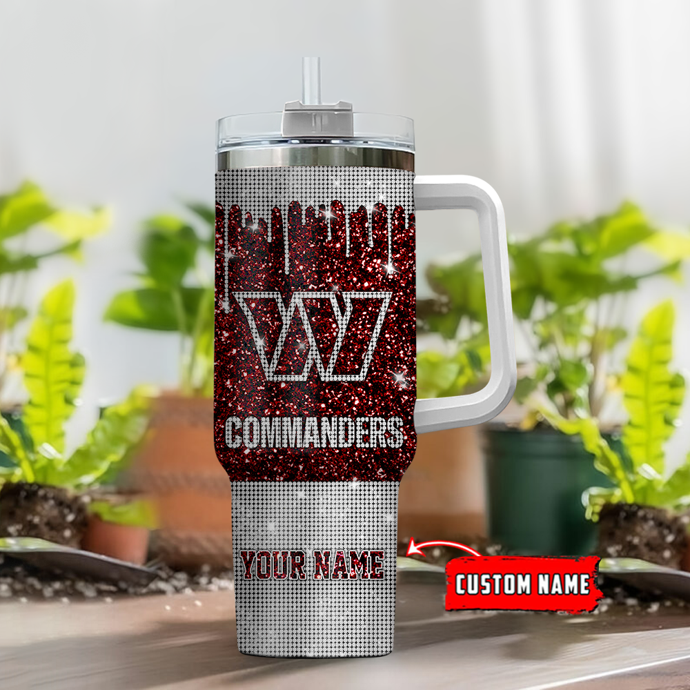 Washington Commanders NFL Glitter and Diamonds Bling Custom Stanley Cup 40 oz 30 oz Tumbler With Handle