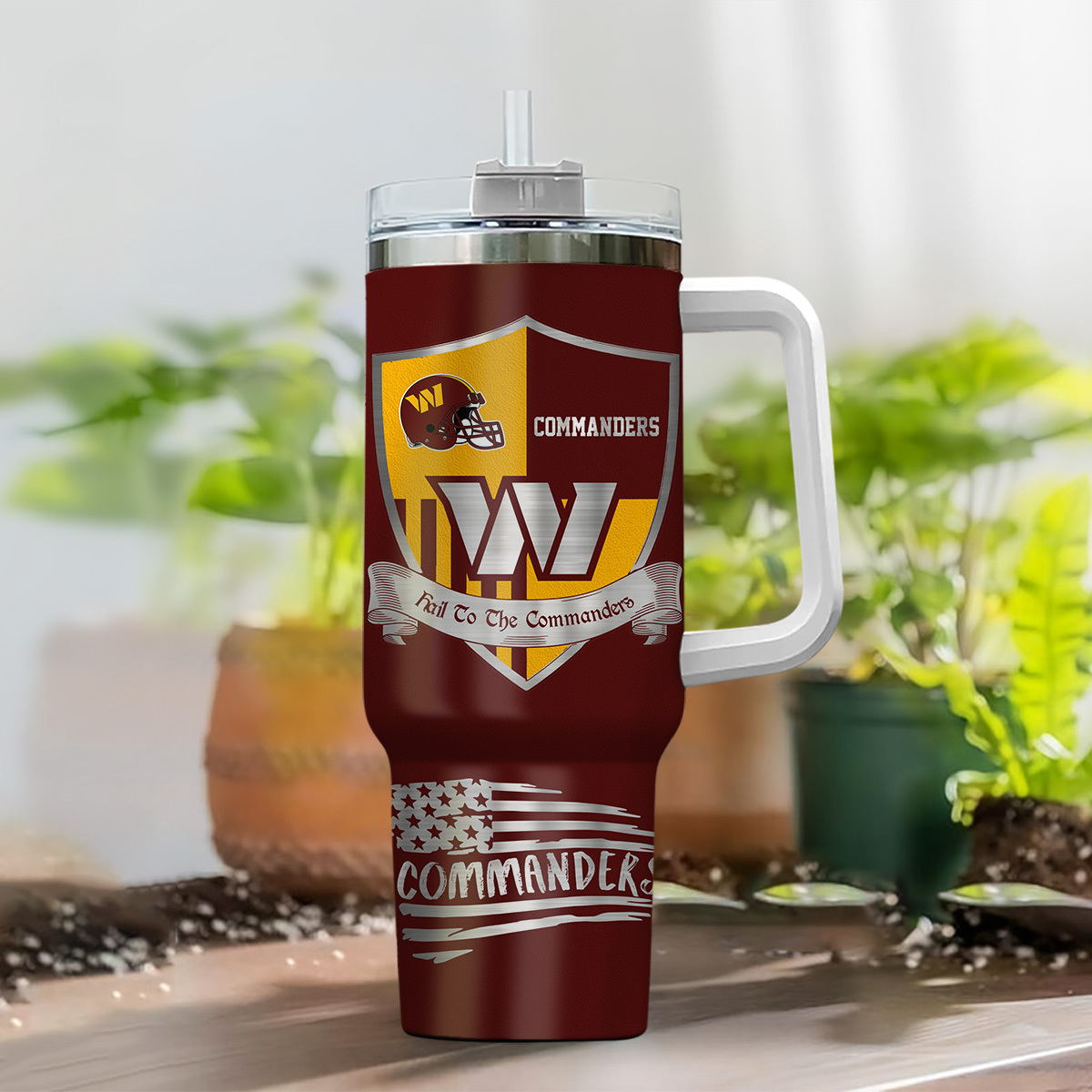 Washington Commanders NFL Silver Logo Custom Stanley Cup 40 oz 30 oz Tumbler With Handle