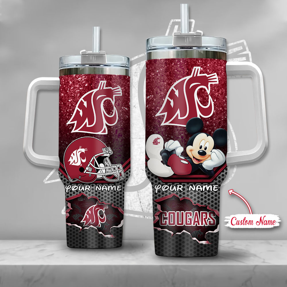 Washington State Cougars NCAA Mickey Mouse Custom Stanley Cup 40 oz 30 oz Tumbler With Handle