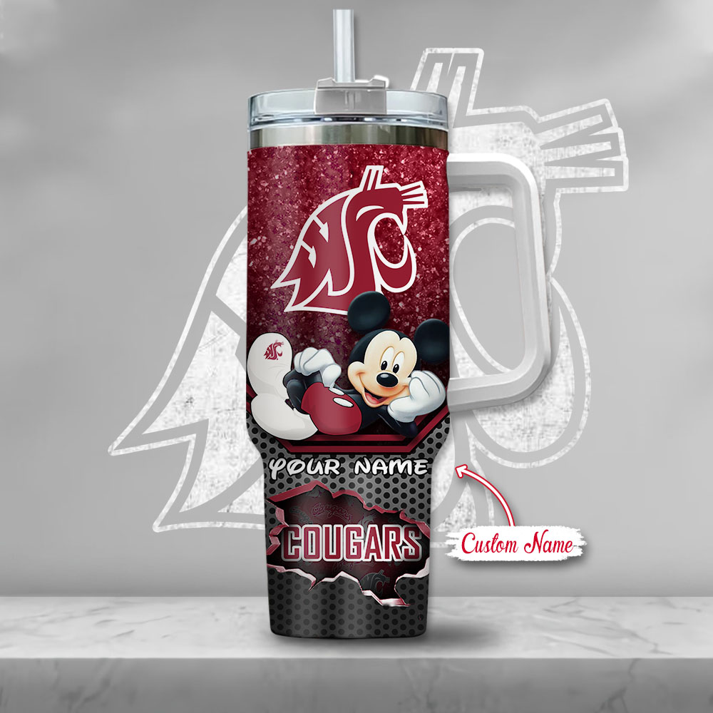 Washington State Cougars NCAA Mickey Mouse Custom Stanley Cup 40 oz 30 oz Tumbler With Handle