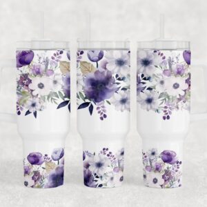 Watercolor Purple Floral Custom Stanley Cup 40 oz 30 oz Tumbler With Handle