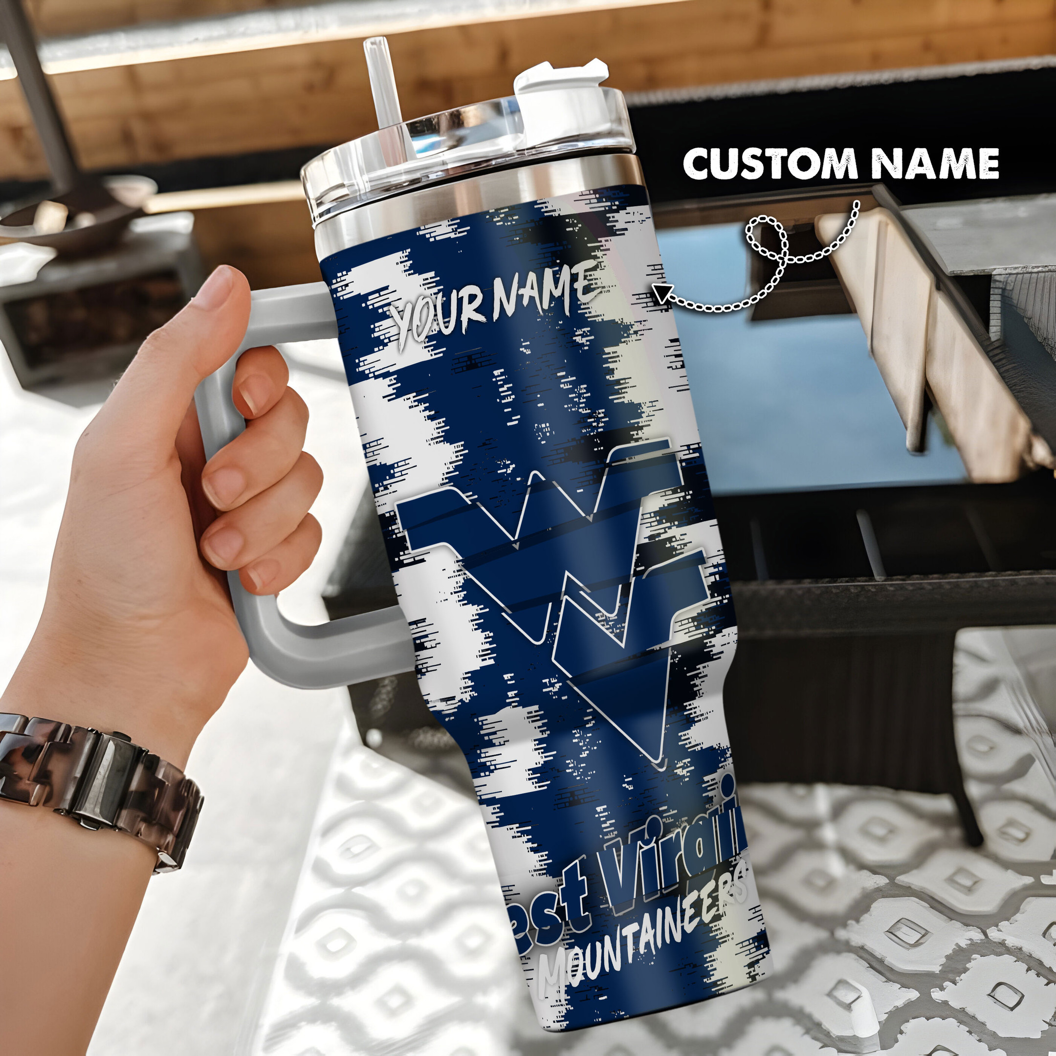 West Virginia Mountaineers NCAA Custom Stanley Cup 40 oz 30 oz Tumbler With Handle