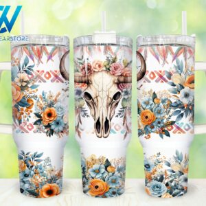 Western Highland Cow Skull Custom Stanley Cup 40 oz 30 oz Tumbler With Handle