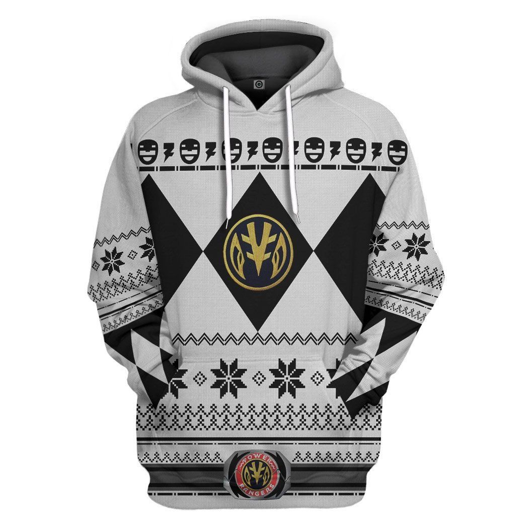 White MIGHTY MORPHIN Power Ranger Ugly Costume Hoodie Sweatshirt T-Shirt Sweatpants Tracksuit - Stormmerch Exclusive